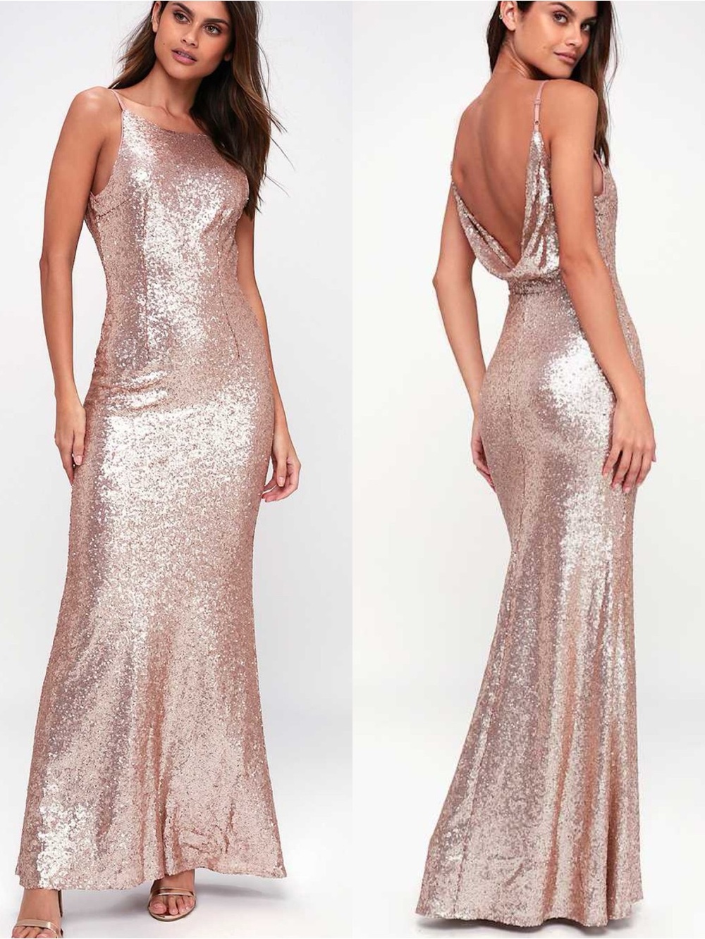 Lulus | Chic Celebration Champagne Sequin Maxi Dress